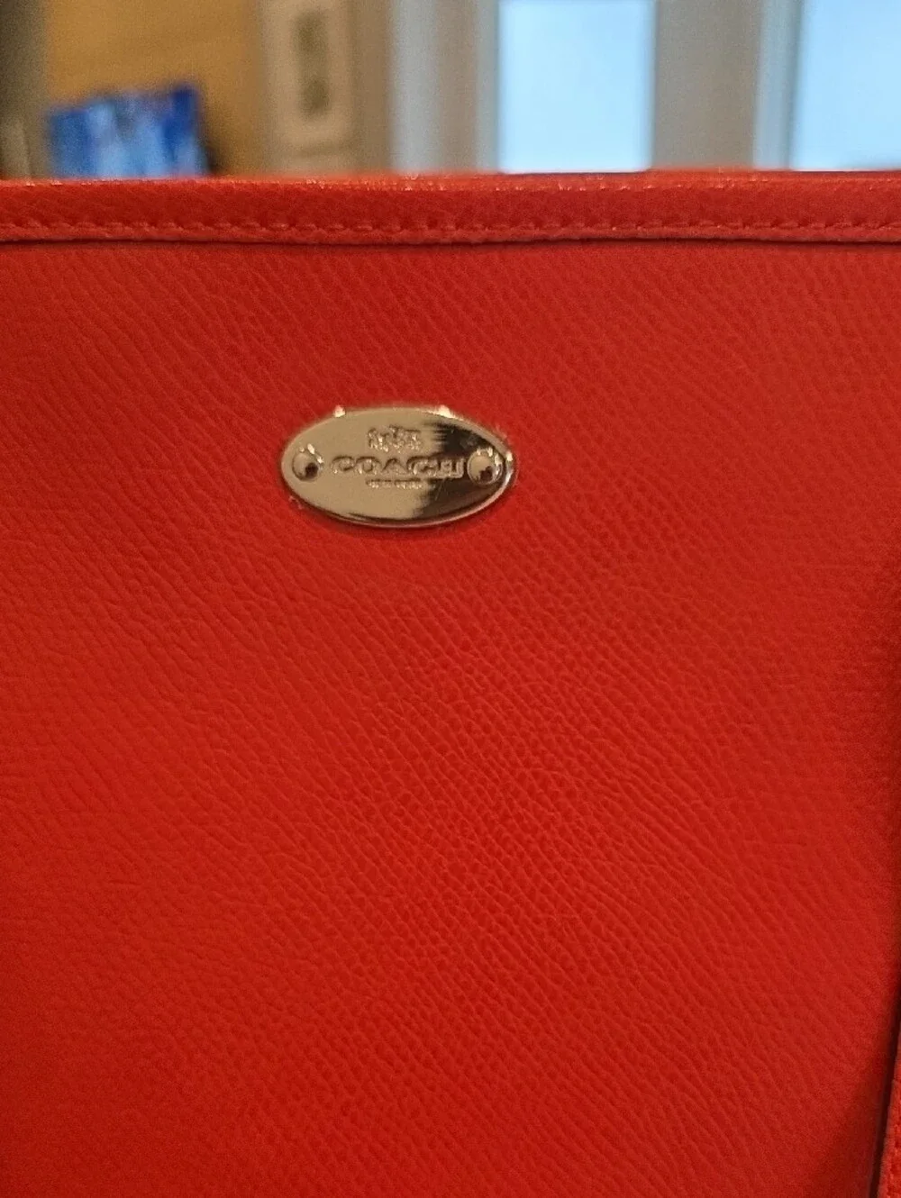 Coach Orange Crossgrain Leather Zip Top Tote with Long Straps